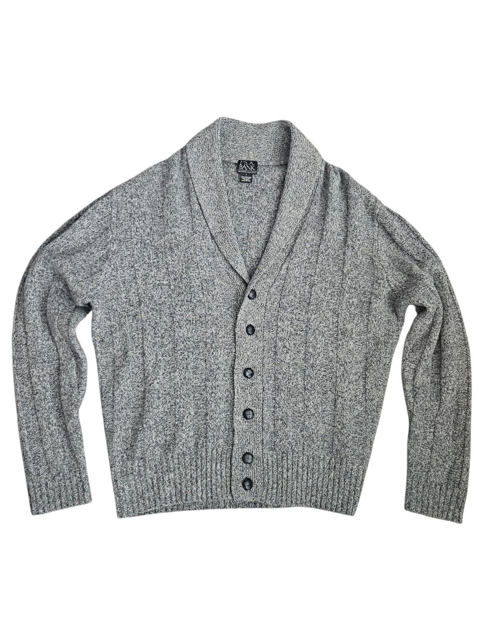 Vtg Grandpa Cardigan Men L 100% Lambswool Shawl Collar Preppy Gray Elbow Patches